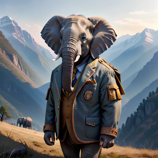 Image of a elephant in a jacket in the mountains