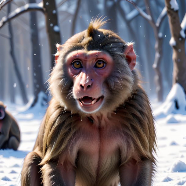 Pic of a playing of a baboon in the snow