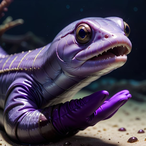 Picture of a eel in a purple gloves