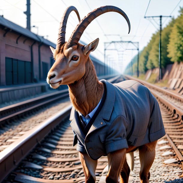 Foto de un íbex en una chaqueta en las vías del tren