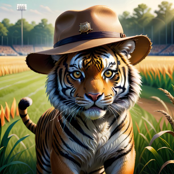 Drawing of a tiger in a hat on the field