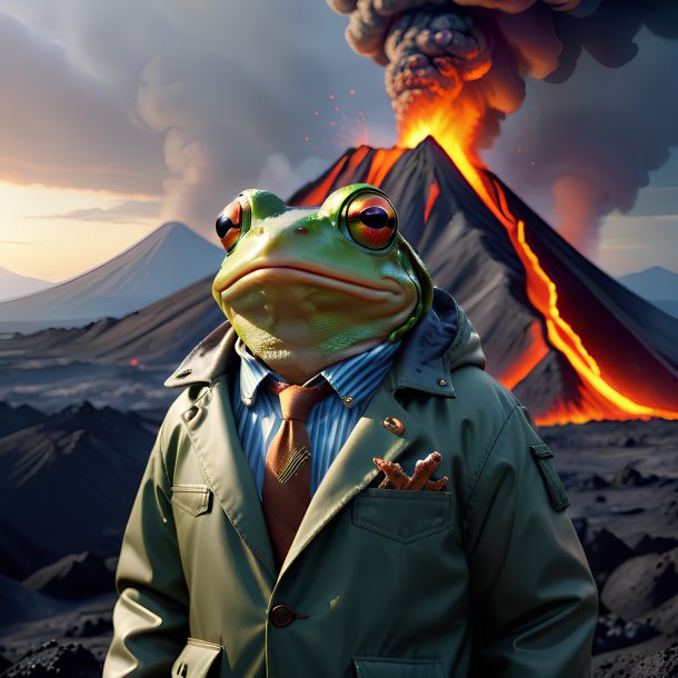 Picture of a frog in a jacket in the volcano