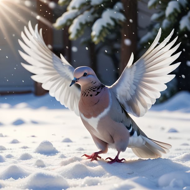 Image of a playing of a dove in the snow