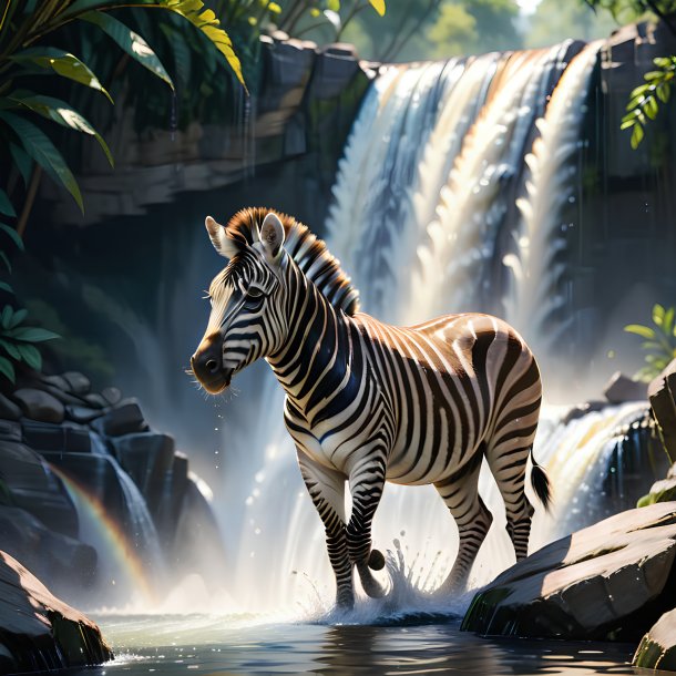 Image of a playing of a zebra in the waterfall