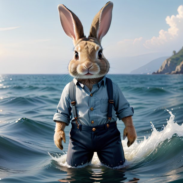 Pic d'un lapin dans un pantalon dans la mer