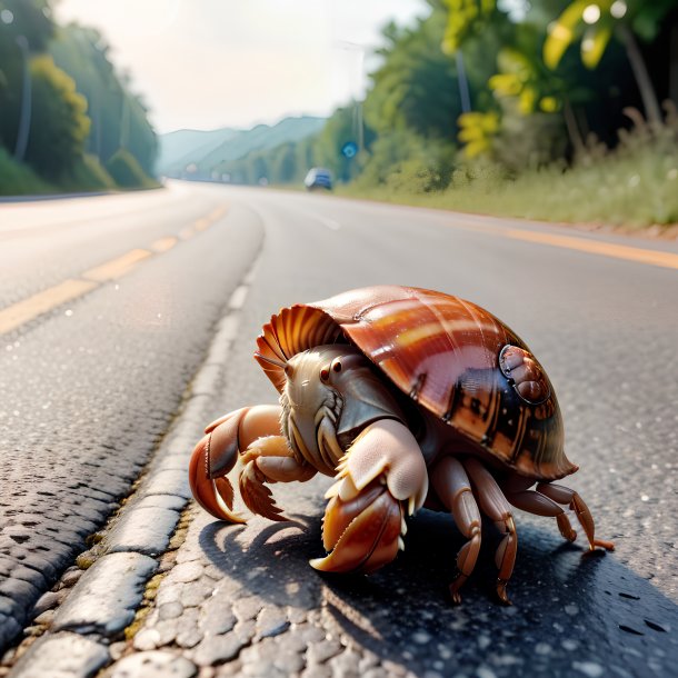 Picture of a resting of a hermit crab on the road