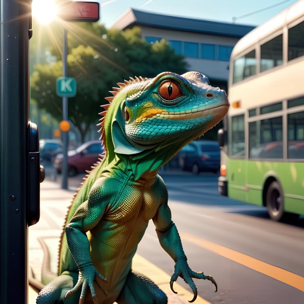 Picture of a threatening of a lizard on the bus stop