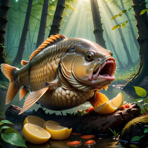 Photo of a eating of a carp in the forest