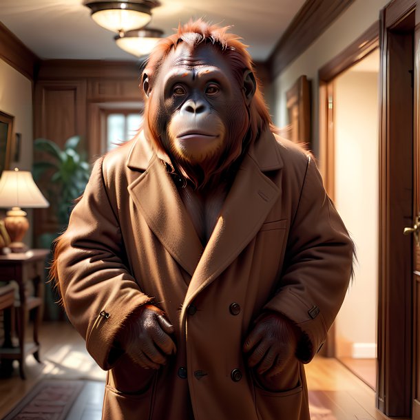 Picture of a orangutan in a coat in the house