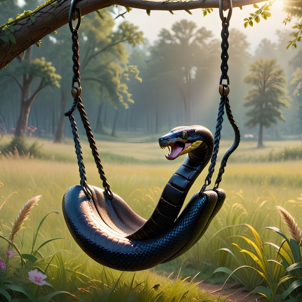 Photo of a swinging on a swing of a cobra in the meadow