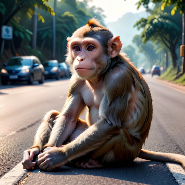 Picture of a resting of a monkey on the road