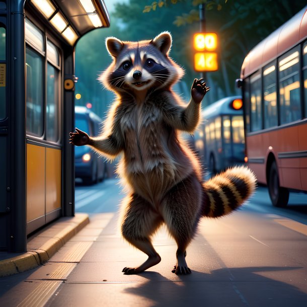 Photo of a dancing of a raccoon on the bus stop