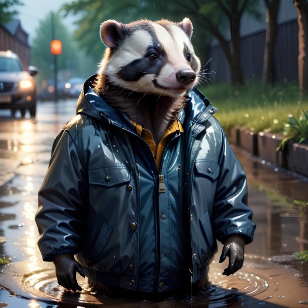 Drawing of a badger in a jacket in the puddle