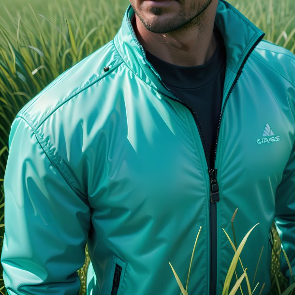 Pic of a cyan jacket from grass