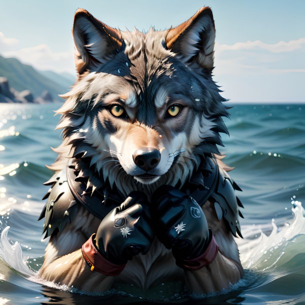 Pic of a wolf in a gloves in the sea