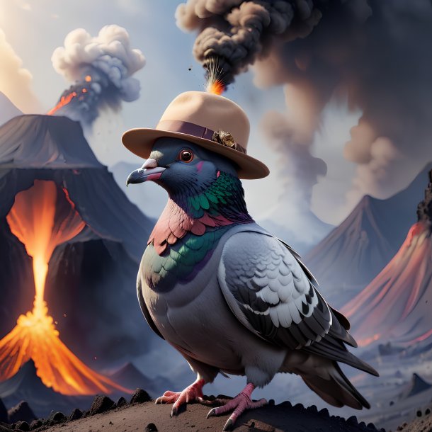 Image of a pigeon in a hat in the volcano