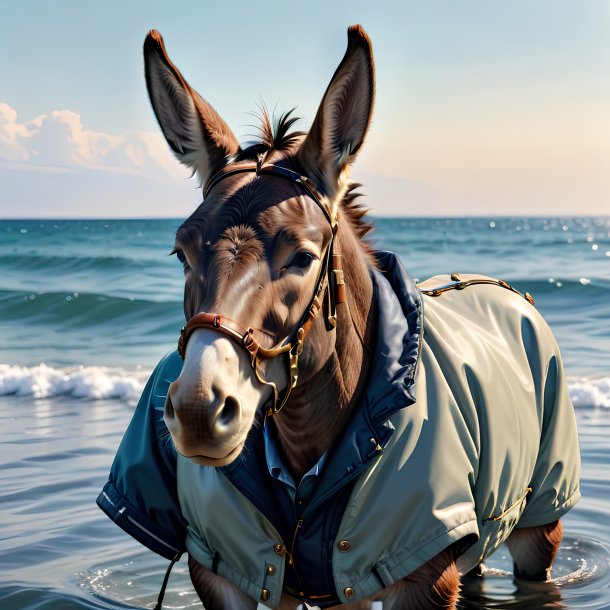 Foto de una mula en una chaqueta en el mar