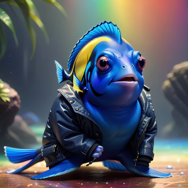 Image of a blue tang in a jacket on the rainbow