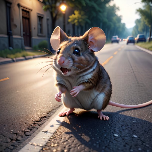 Picture of a playing of a mouse on the road