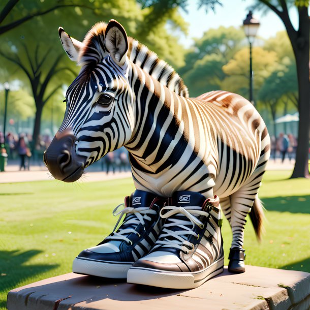 Drawing of a zebra in a shoes in the park