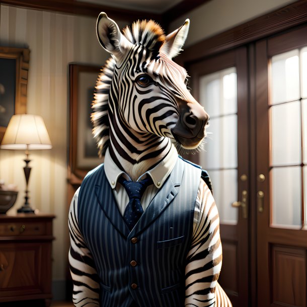 Illustration of a zebra in a vest in the house