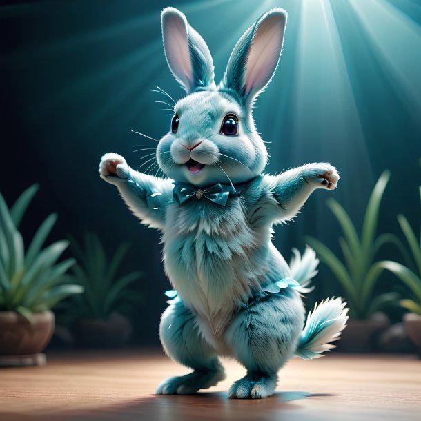 Foto de un conejo de aguamarine bailando