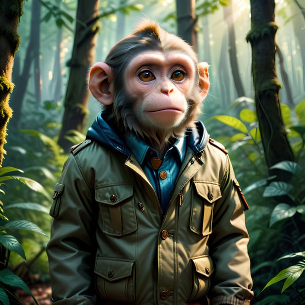 Photo of a monkey in a jacket in the forest