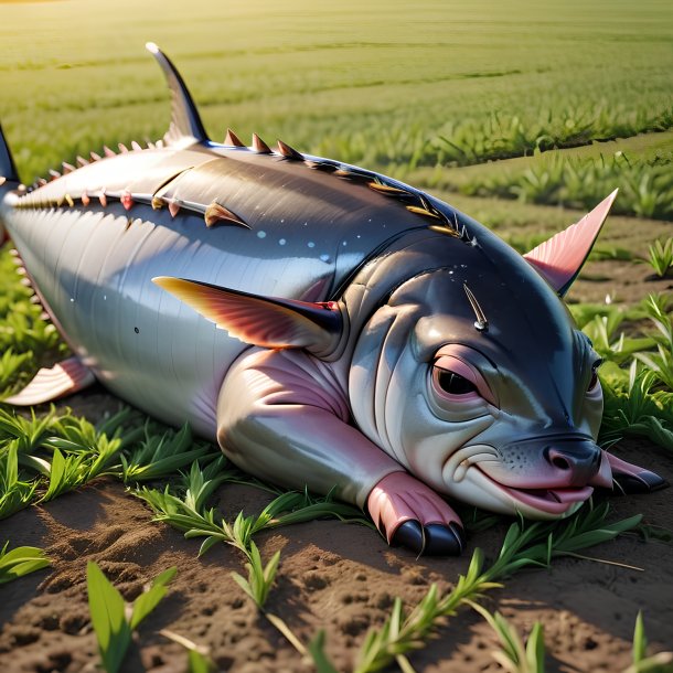 Picture of a sleeping of a tuna on the field