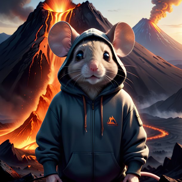 Drawing of a mouse in a hoodie in the volcano