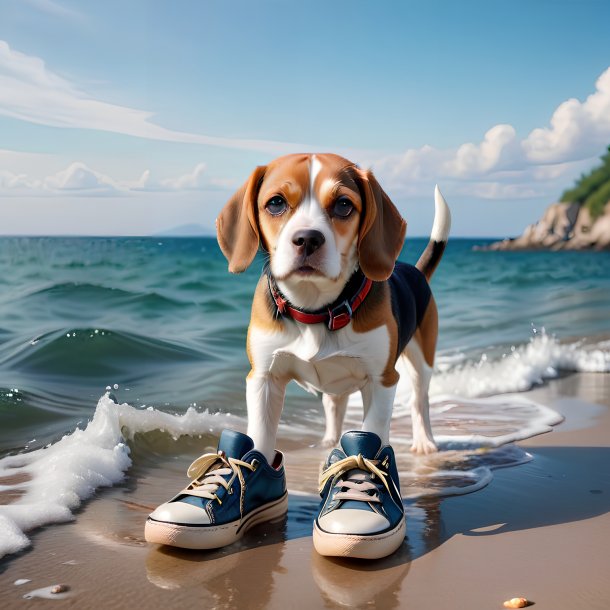 Imagem de um beagle em um sapatos no mar