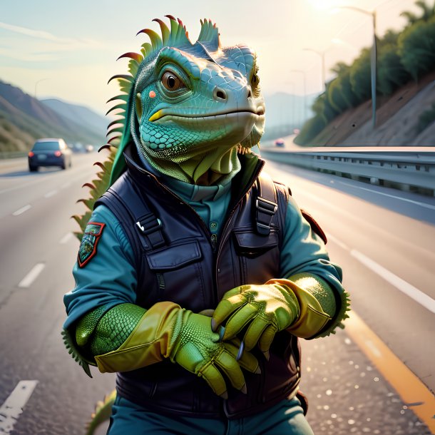 Drawing of a iguana in a gloves on the highway