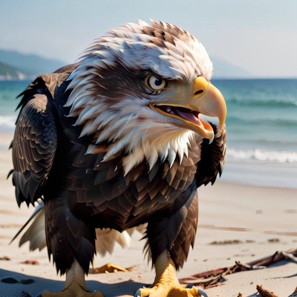 Foto de uma raiva de uma águia na praia