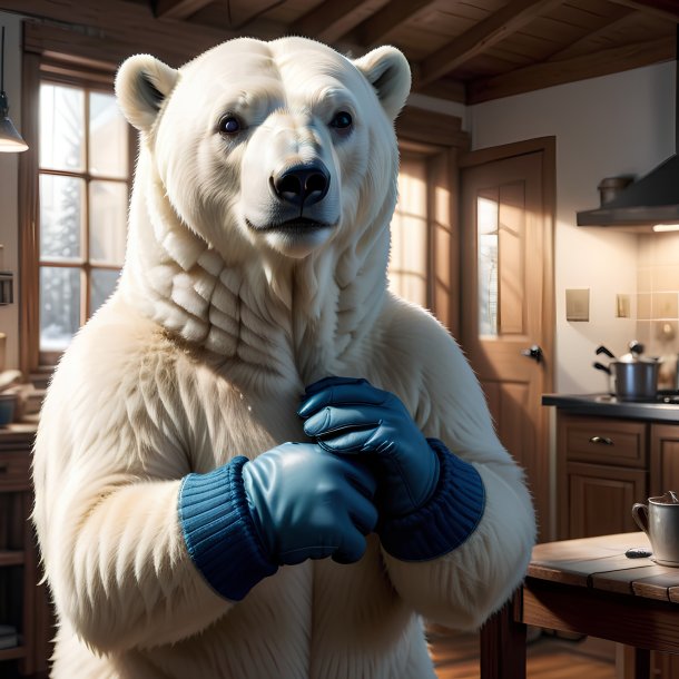 Drawing of a polar bear in a gloves in the house