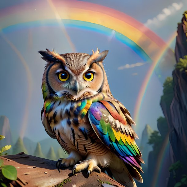 Image of a resting of a owl on the rainbow