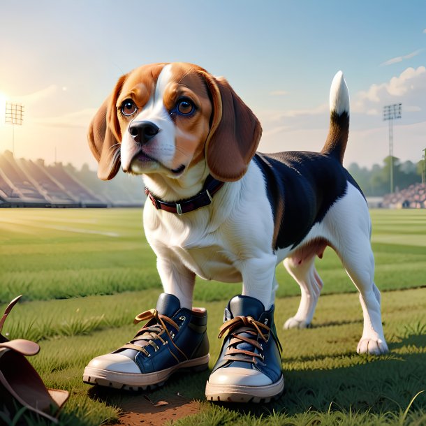 Ilustração de um beagle em um sapatos no campo