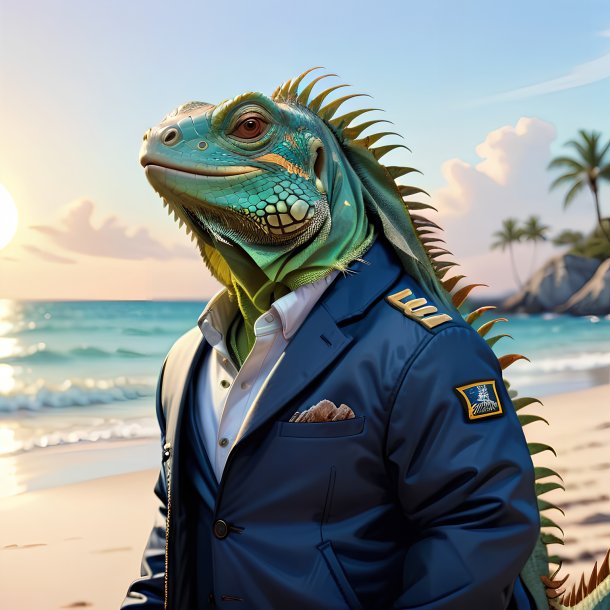 Drawing of a iguana in a jacket on the beach