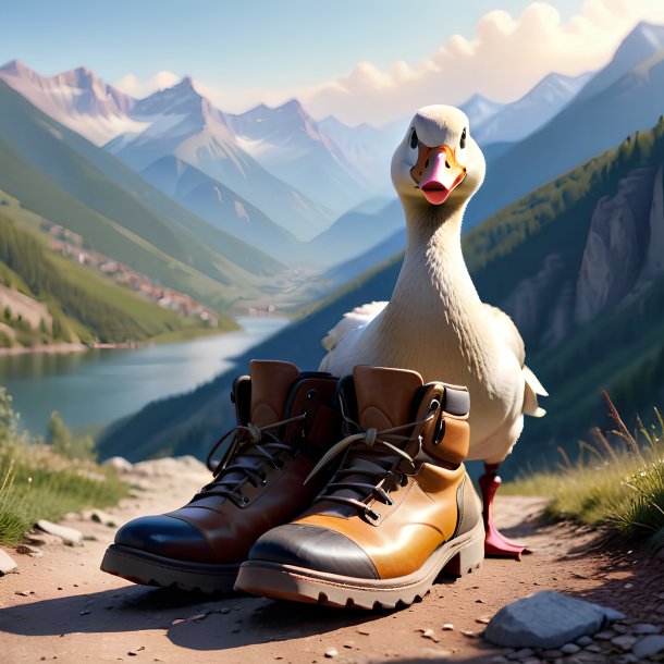 Image of a goose in a shoes in the mountains