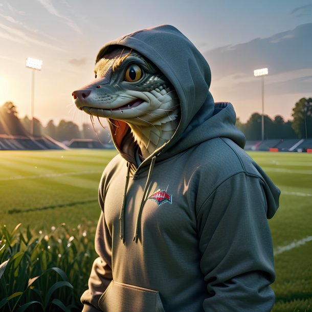 Photo of a pike in a hoodie on the field