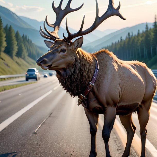 Image d'un wapiti dans une ceinture sur l'autoroute