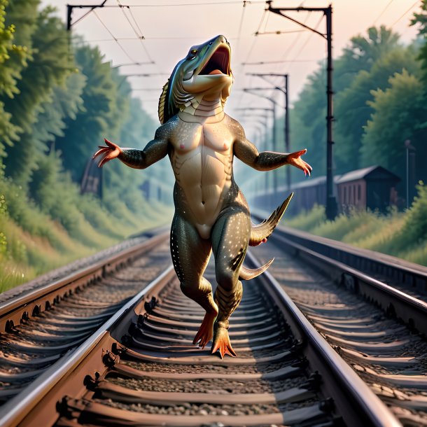 Foto de un baile de un lucio en las vías del tren