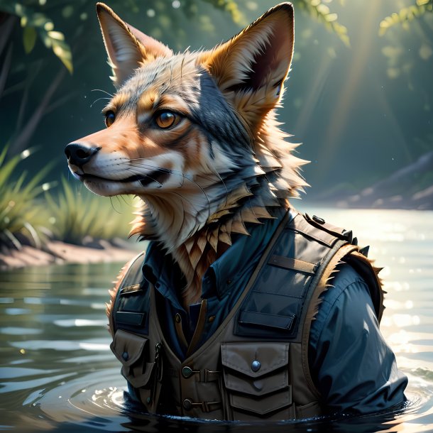 Drawing of a jackal in a vest in the water