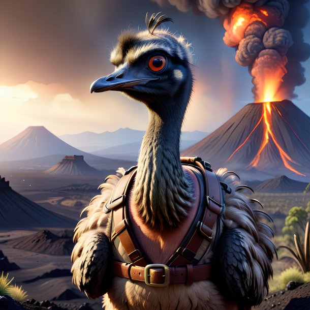 Illustration of a emu in a belt in the volcano