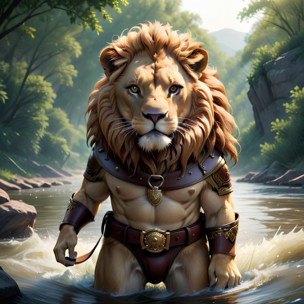 Illustration of a lion in a belt in the river