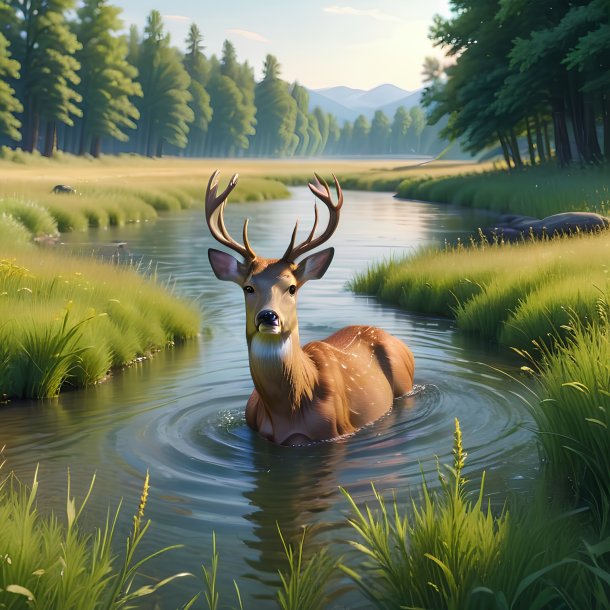 Image of a swimming of a deer in the meadow