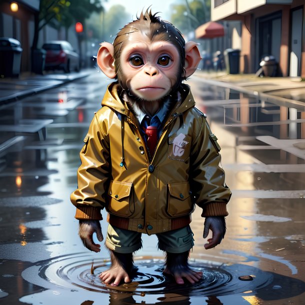 Drawing of a monkey in a jacket in the puddle