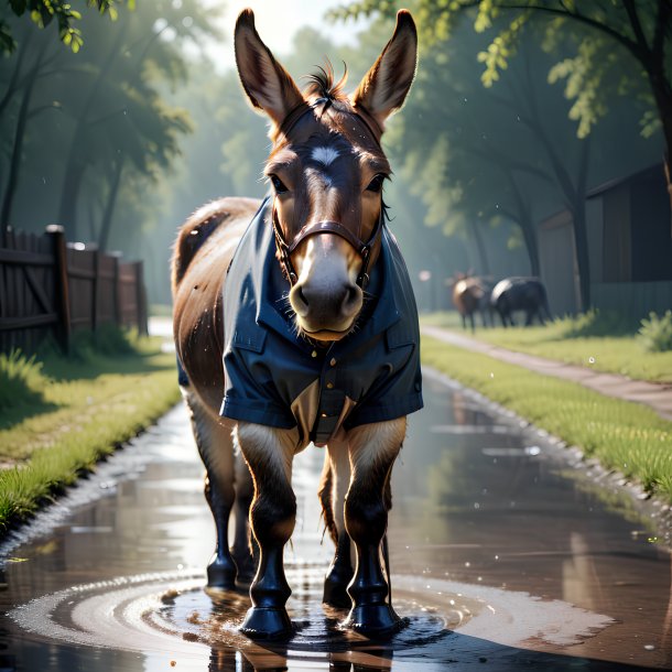 Picture of a mule in a trousers in the puddle