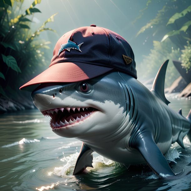 Image of a shark in a cap in the river