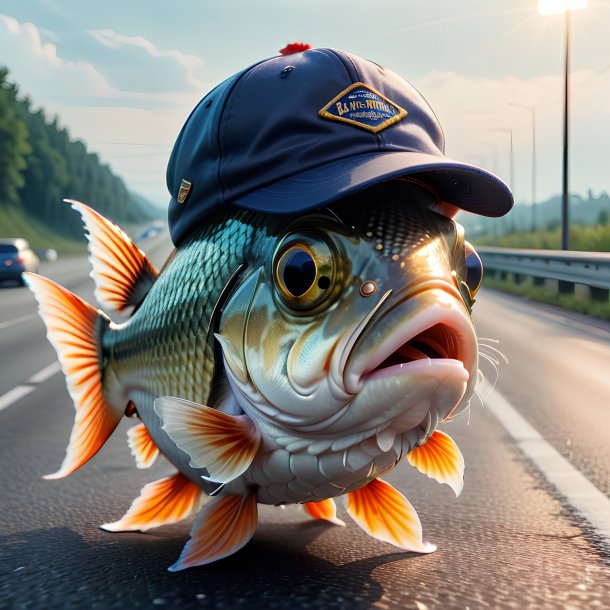 Pic of a fish in a cap on the highway