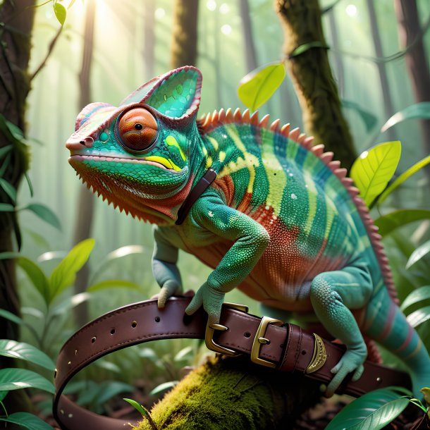 Image of a chameleon in a belt in the forest