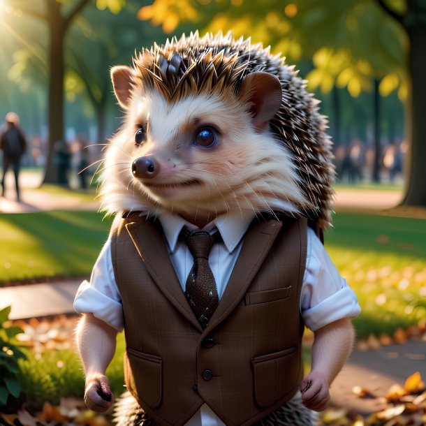 Photo of a hedgehog in a vest in the park